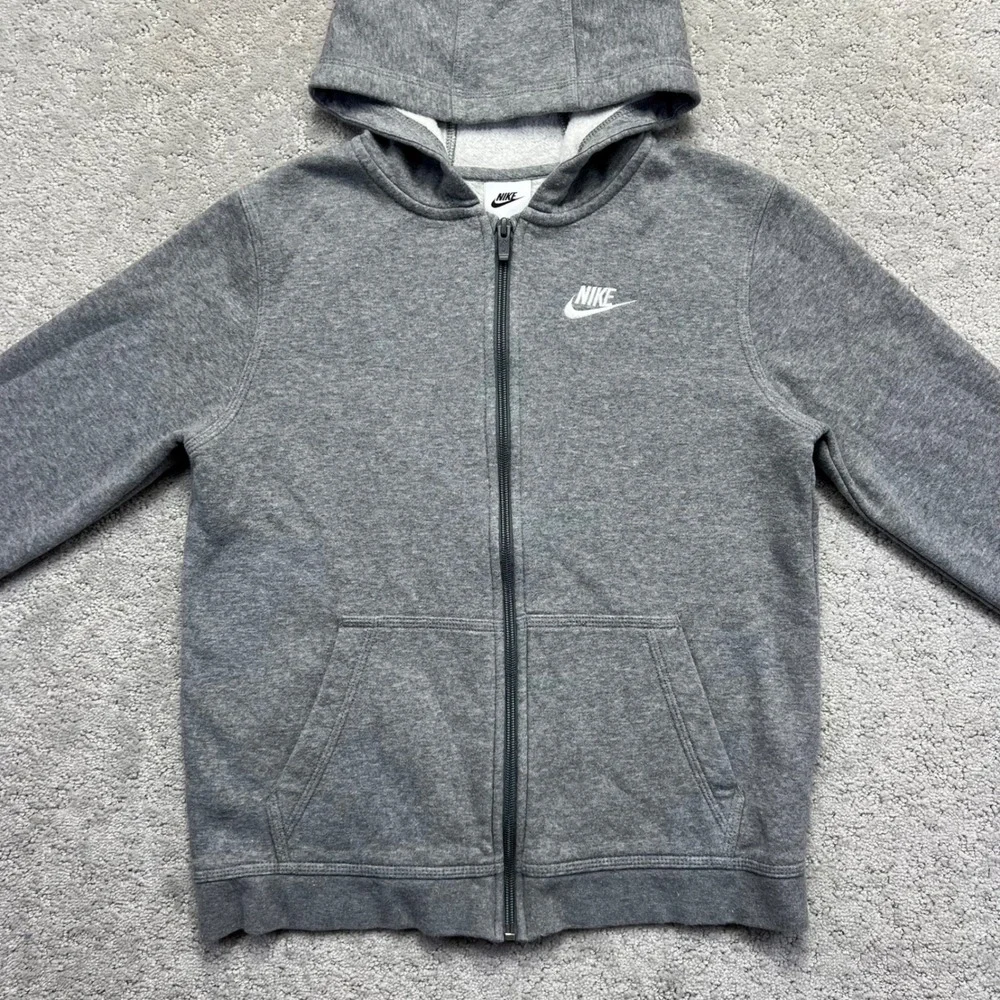 Nike Sportswear Hoodie Youth GS Large Gray Zip Up Club Fleece BV3699-091